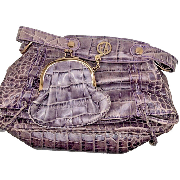 Emporio Armani Large Fold Over Leather Crocodile Embossed Bag & Change Pouch - Picture 2 of 13